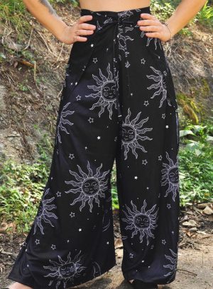 Black Solar Apollo Stars Printed Casual Pants